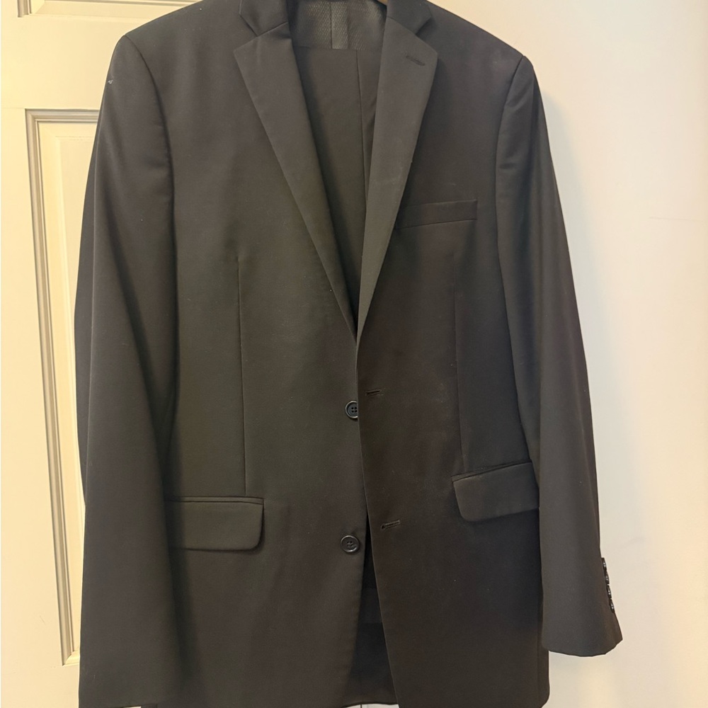 Men's Alfani 2-piece suit Black Wool Jacket 38L / Pants 32W 34L Slim Fit
